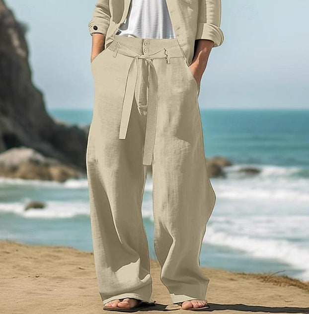 Pure Linen Baggy Pants Men's Belt