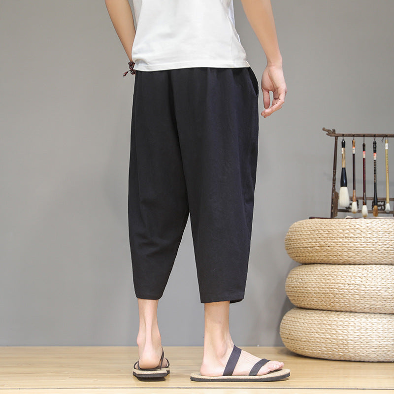 Pure Linen with Linen Embroidery Pants Men