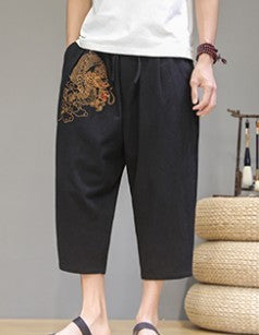 Pure Linen with Linen Embroidery Pants Men