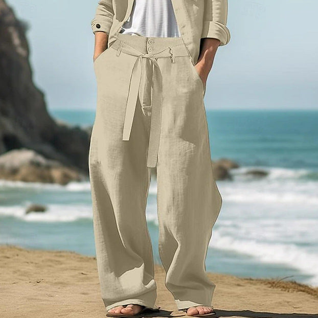 Pure Linen Baggy Pants Men's Belt