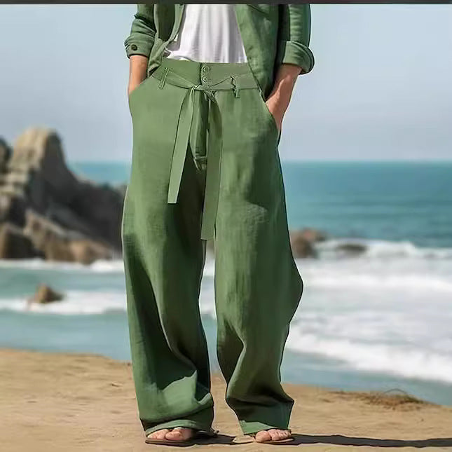 Pure Linen Baggy Pants Men's Belt
