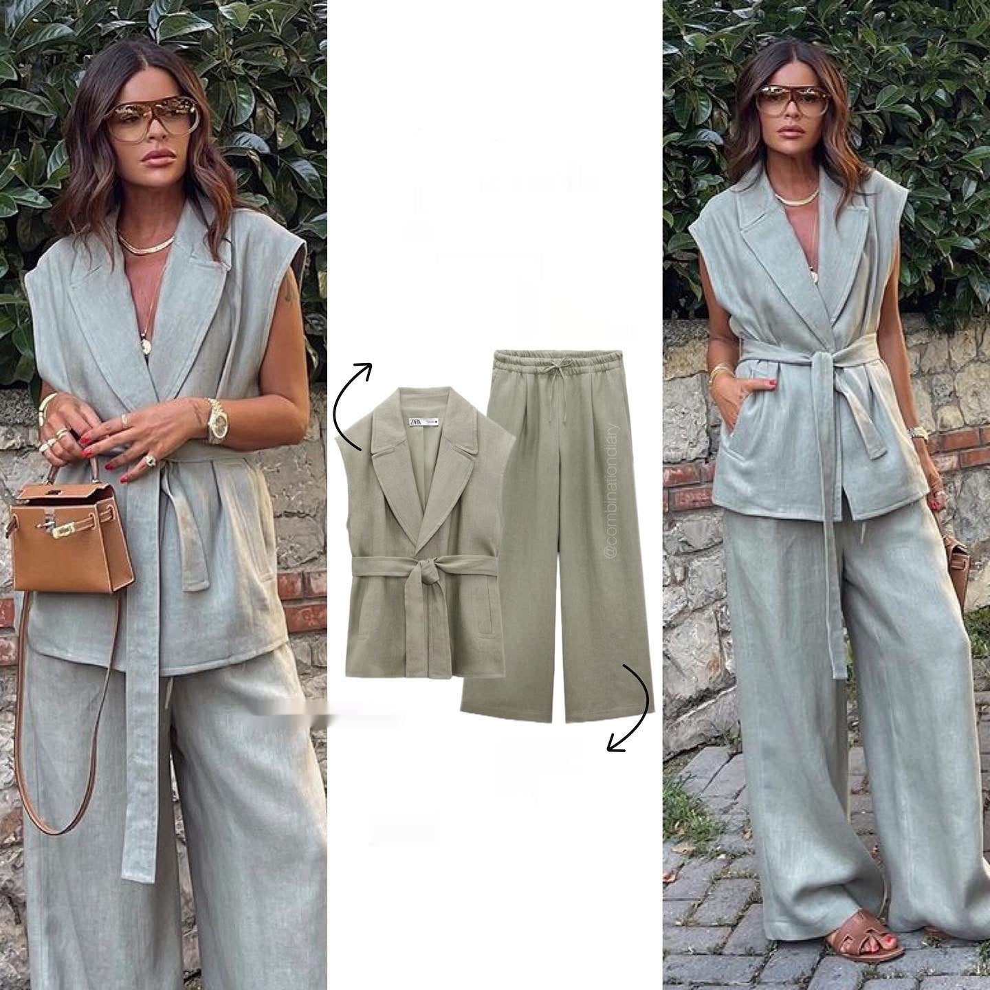 Pure Linen Suit With Belt Women's
