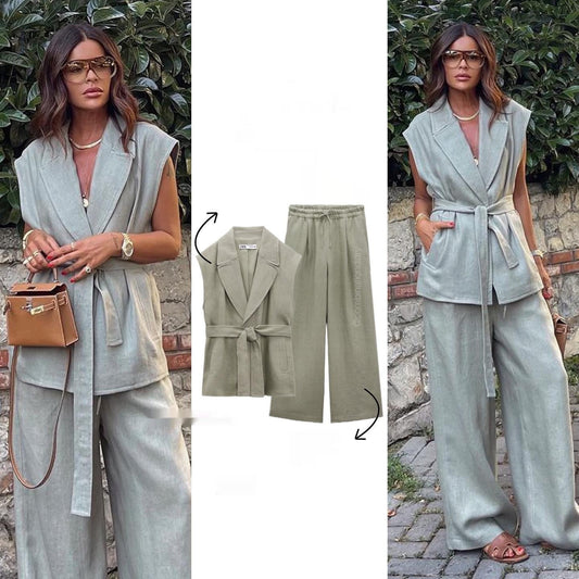 Pure Linen Suit With Belt Women's