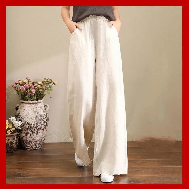Pure Linen  Wide-leg Pants Women's