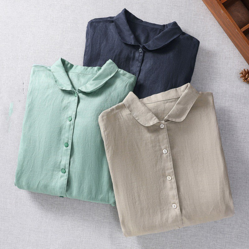 Pure Linen Short-sleeved Dress and Belt Women's