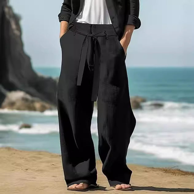 Pure Linen Baggy Pants Men's Belt