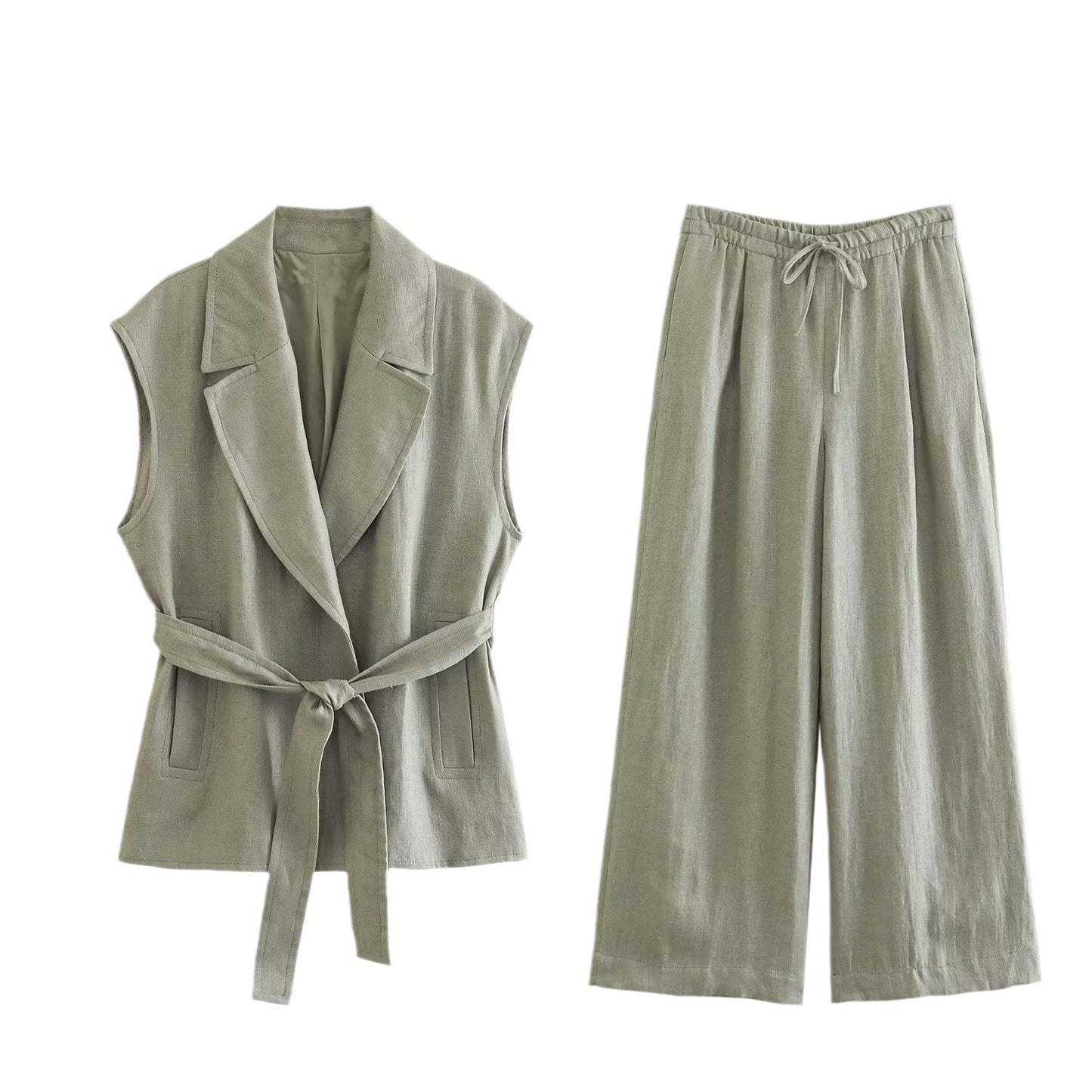 Pure Linen Suit With Belt Women's