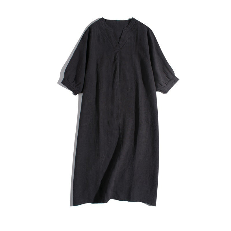 Stone Washed Pure Linen Dress Artistic